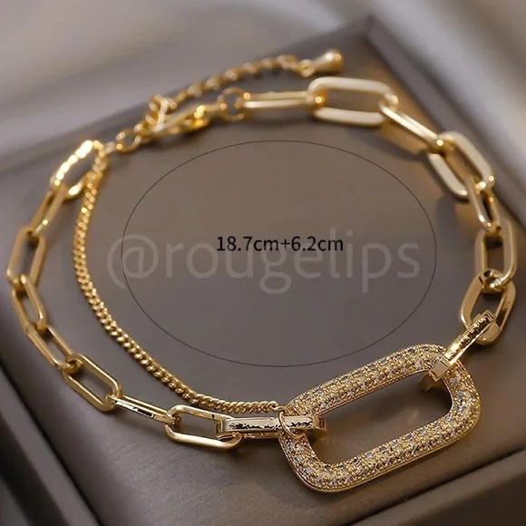 Gold Tone Double Chain Dangle Bracelet - Picture 3 of 5